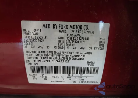 2020 Ford Explorer Limited из США, поврежденный, VIN 1FMSK7FH3LGA82127